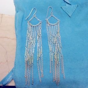 Boho chic long duster earrings with white beads